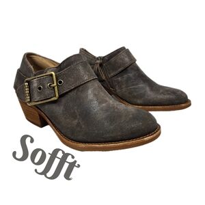 Sofft Waterproof Womens Low Booties Sz 8.5 M Gray Brown Suede Over Sized Buckle